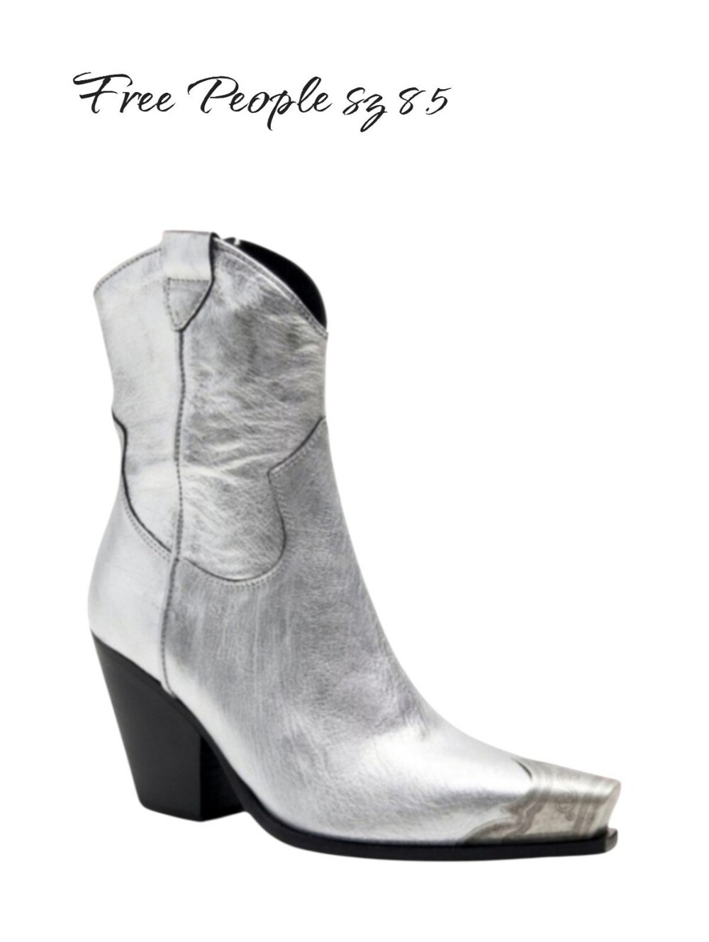 Free People Brayden Silver Metallic Leather Western Boot 8.5